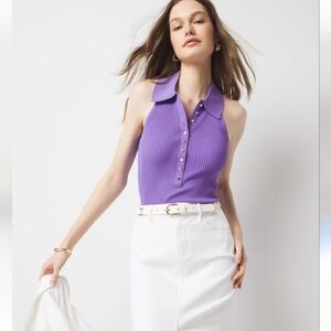 White House Black Market Blue Stretchy ribbed Henley Women's tank Top Size S